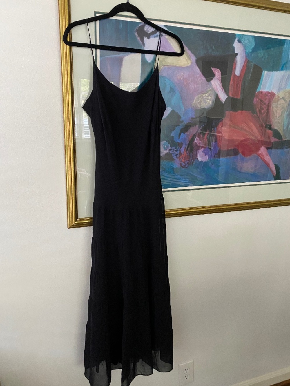 Vintage 1990s 100% Silk Chiffon Tiered Midi Dress Minimalist Chic Size 12